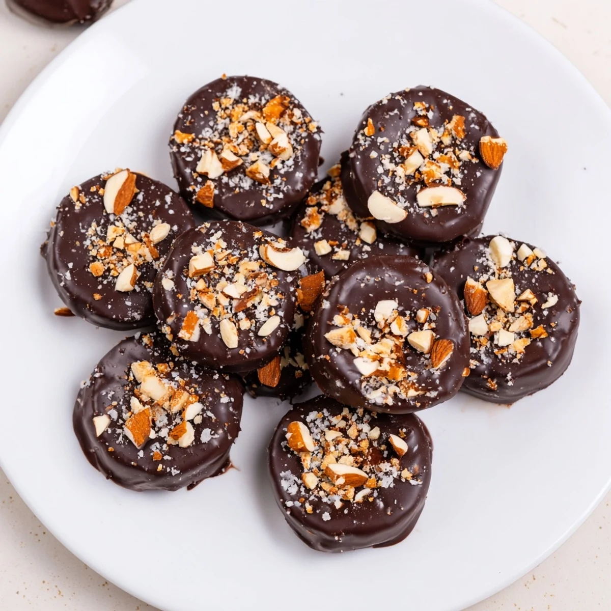 Frozen chocolate covered banana bites, offering a delectable mix of textures and sweet chocolate delight.