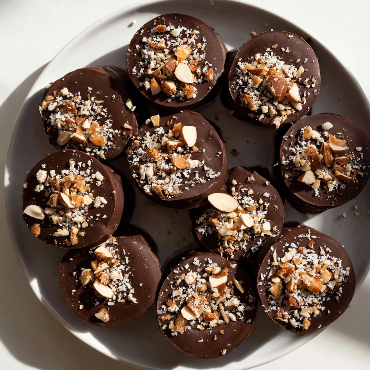 These chilled chocolate covered banana bites await, showcasing a colorful variety of toppings for added appeal.