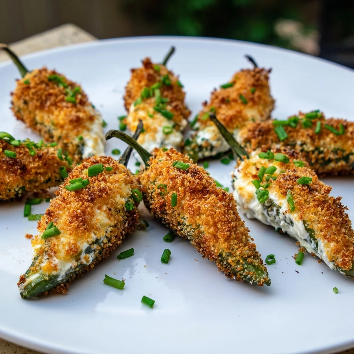 A close-up shot of baked spicy jalapeno poppers, showing the cheese filling and tempting breading.