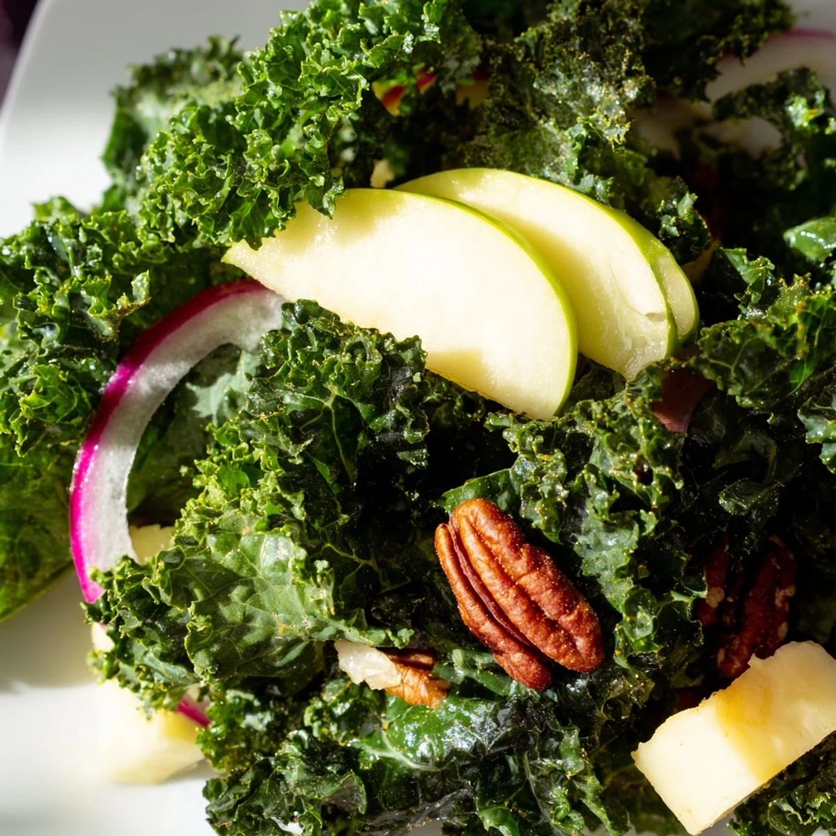 Crisp apples and sharp cheddar shine in this refreshing Winter Kale Salad, featuring hearty kale and crunchy toasted pecans.