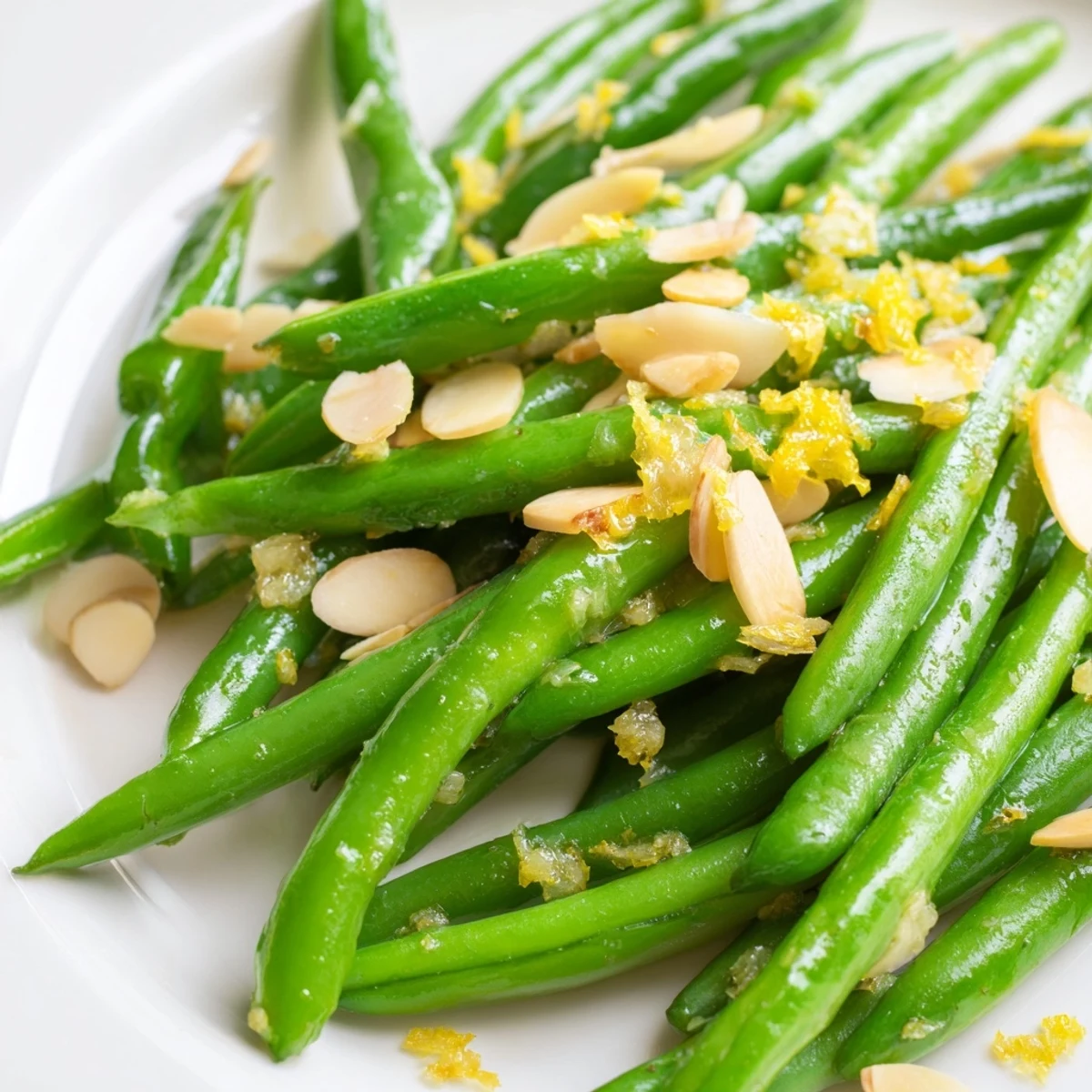 These sautéed green beans are tossed in olive oil with minced garlic and bright lemon zest.