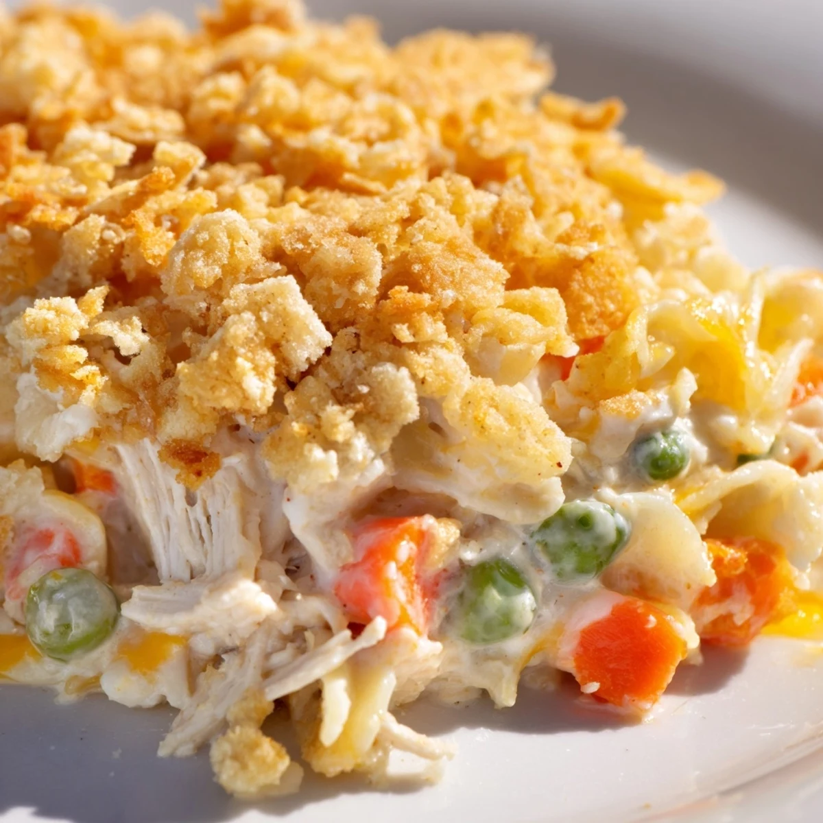 A hearty family dinner serving Chicken Noodle Casserole alongside a fresh green salad on the side.