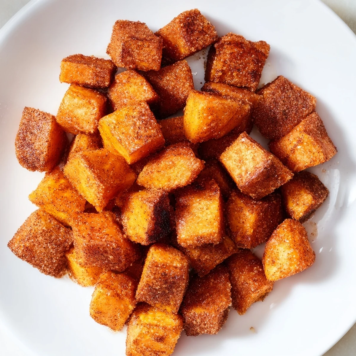 Golden Roasted Sweet Potatoes with Cinnamon Sugar glistening on a baking sheet, ready to serve alongside grilled chicken.