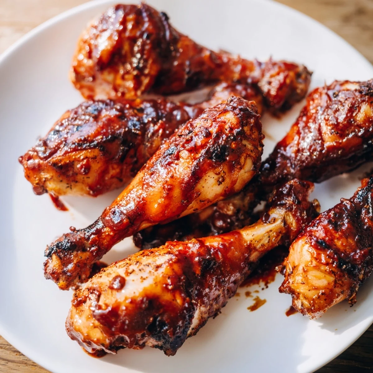 Perfectly caramelized Baked Chicken Drumsticks with BBQ Sauce on a parchment-lined sheet.