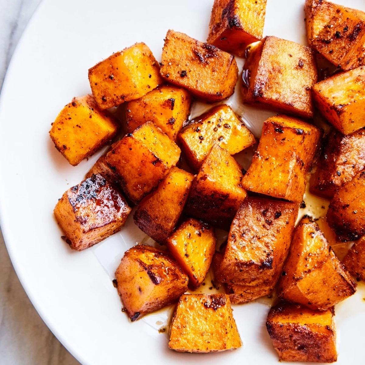 Savory Crispy Sweet Potatoes with Cinnamon served warm alongside grilled chicken for a complete American dinner.