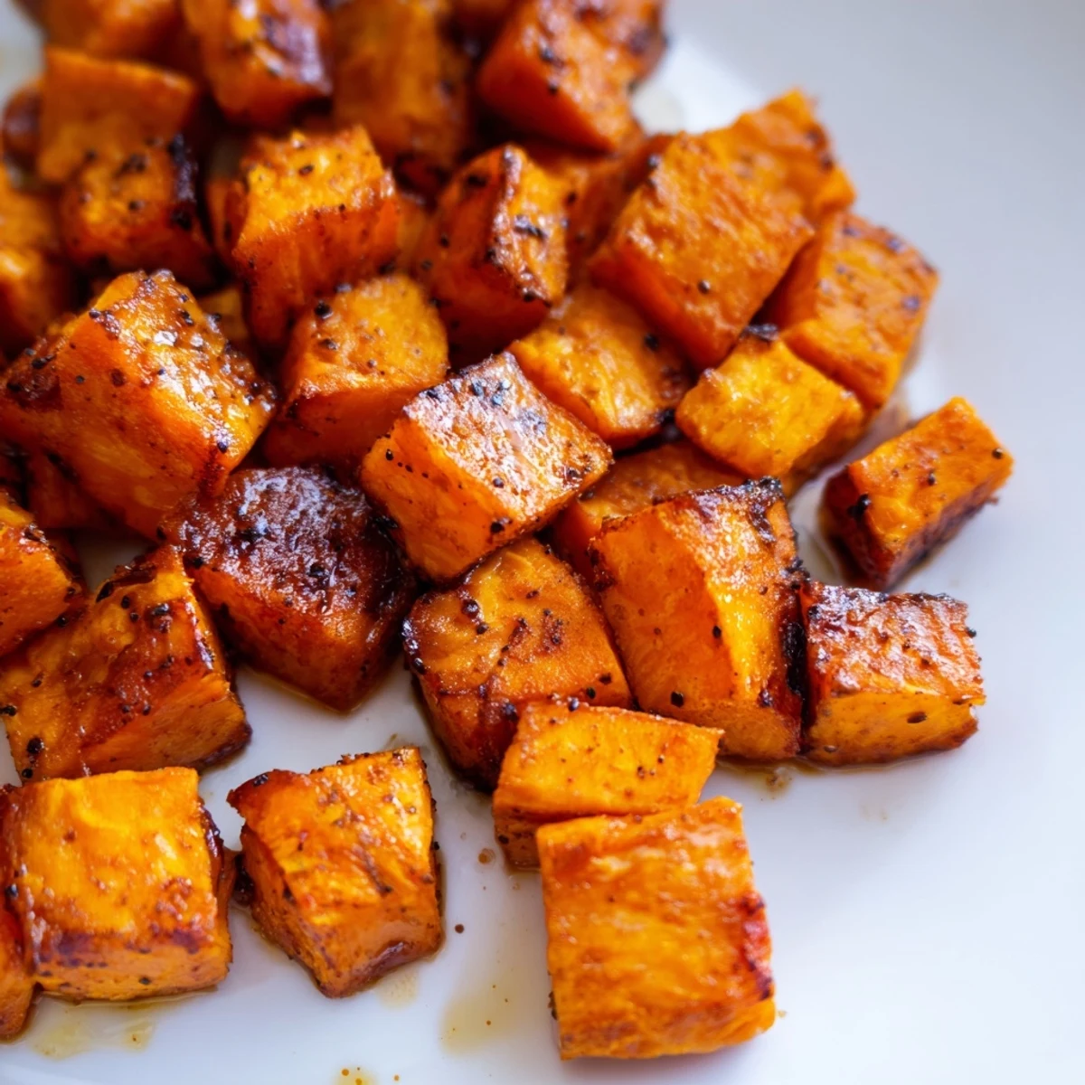 Golden-brown Crispy Sweet Potatoes with Cinnamon tossed with smoked paprika and fresh black pepper in a rustic bowl.