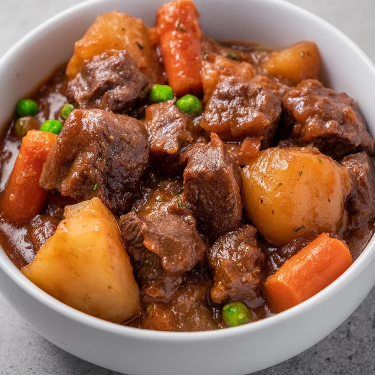 Slow Cooker Beef Stew simmering in a crockpot, revealing hearty root vegetables and thick, savory gravy ready for a family dinner.