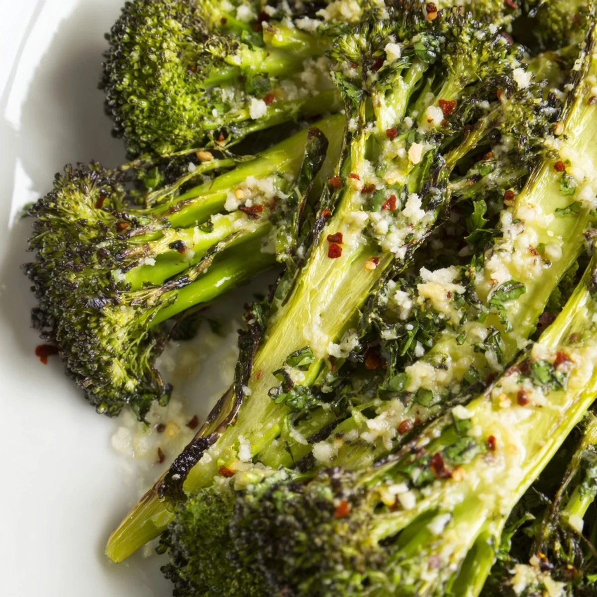 Lemon Garlic Roasted Broccoli tossed with fresh parsley and lemon zest, ready to serve warm.
