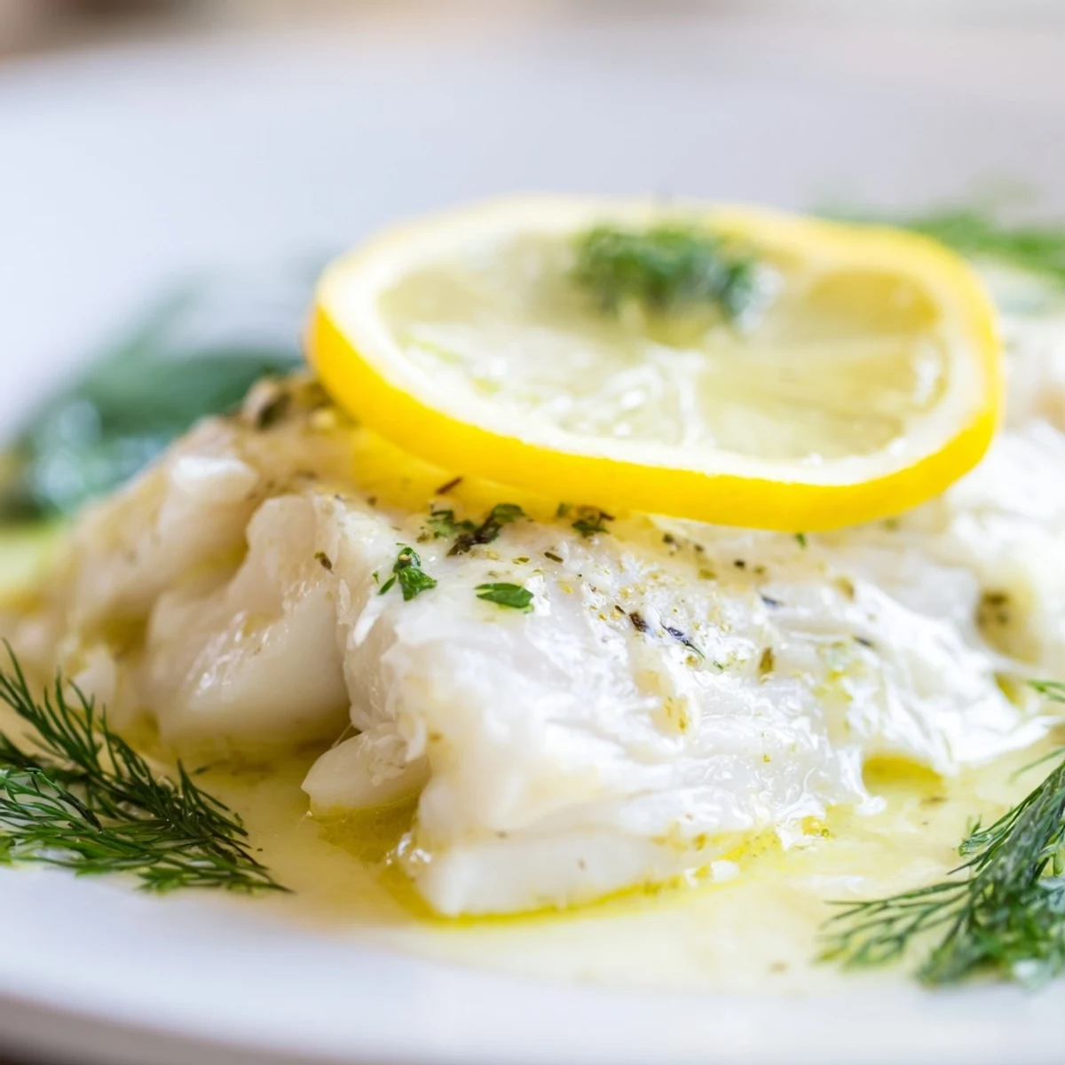 Golden baked fish fillets topped with zesty lemon butter, fresh dill, and garlic, ready to serve for a weeknight meal.