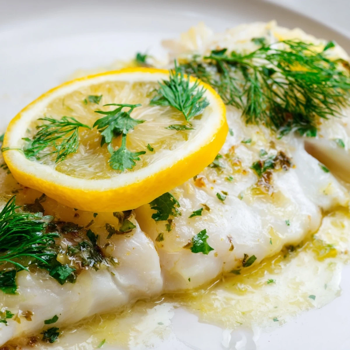 Tender baked fish with lemon butter sauce, served alongside steamed vegetables and fluffy rice for a balanced dinner.