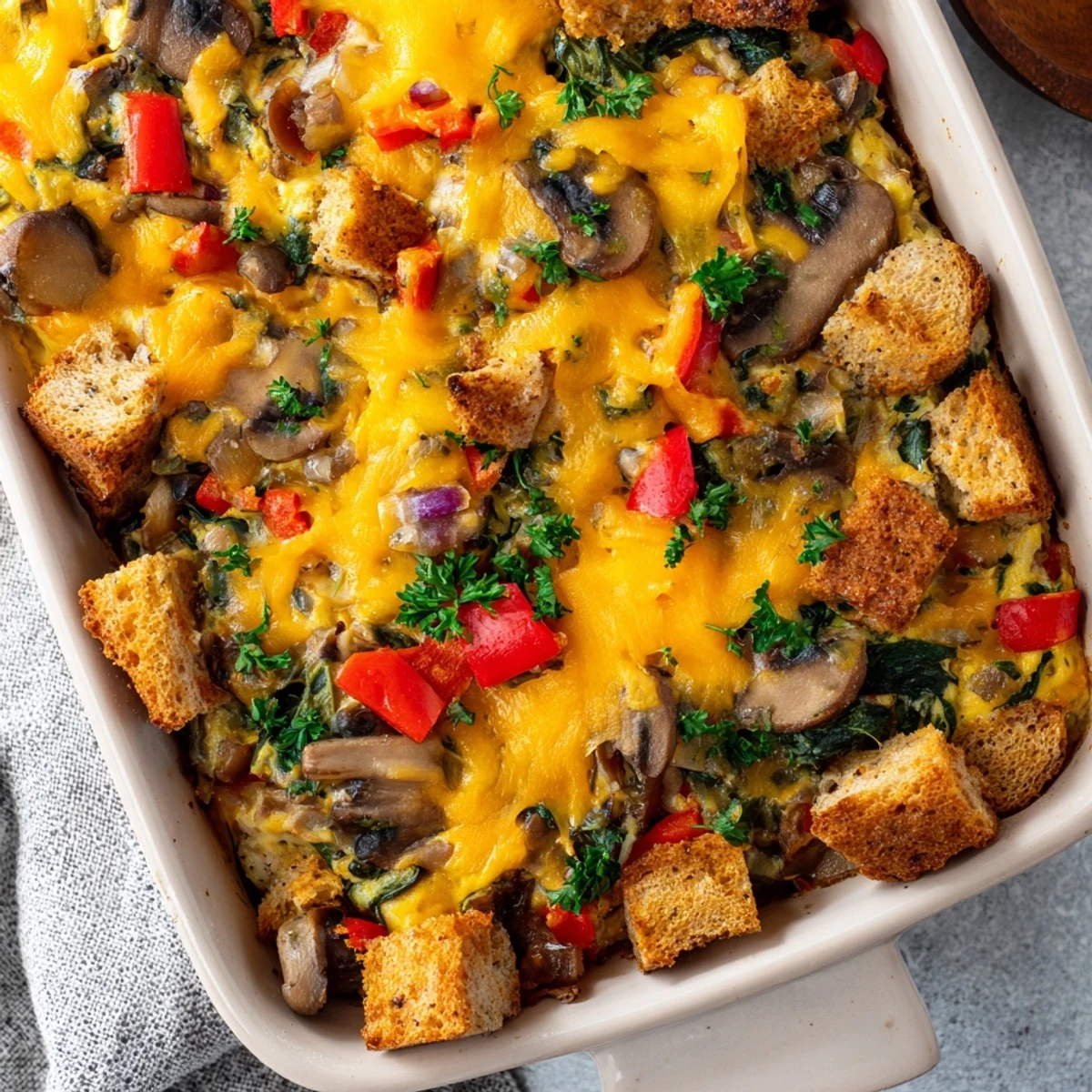 Savory slices of the Winter Brunch Egg Casserole served on a plate, garnished with fresh parsley and ready for a cozy morning meal.