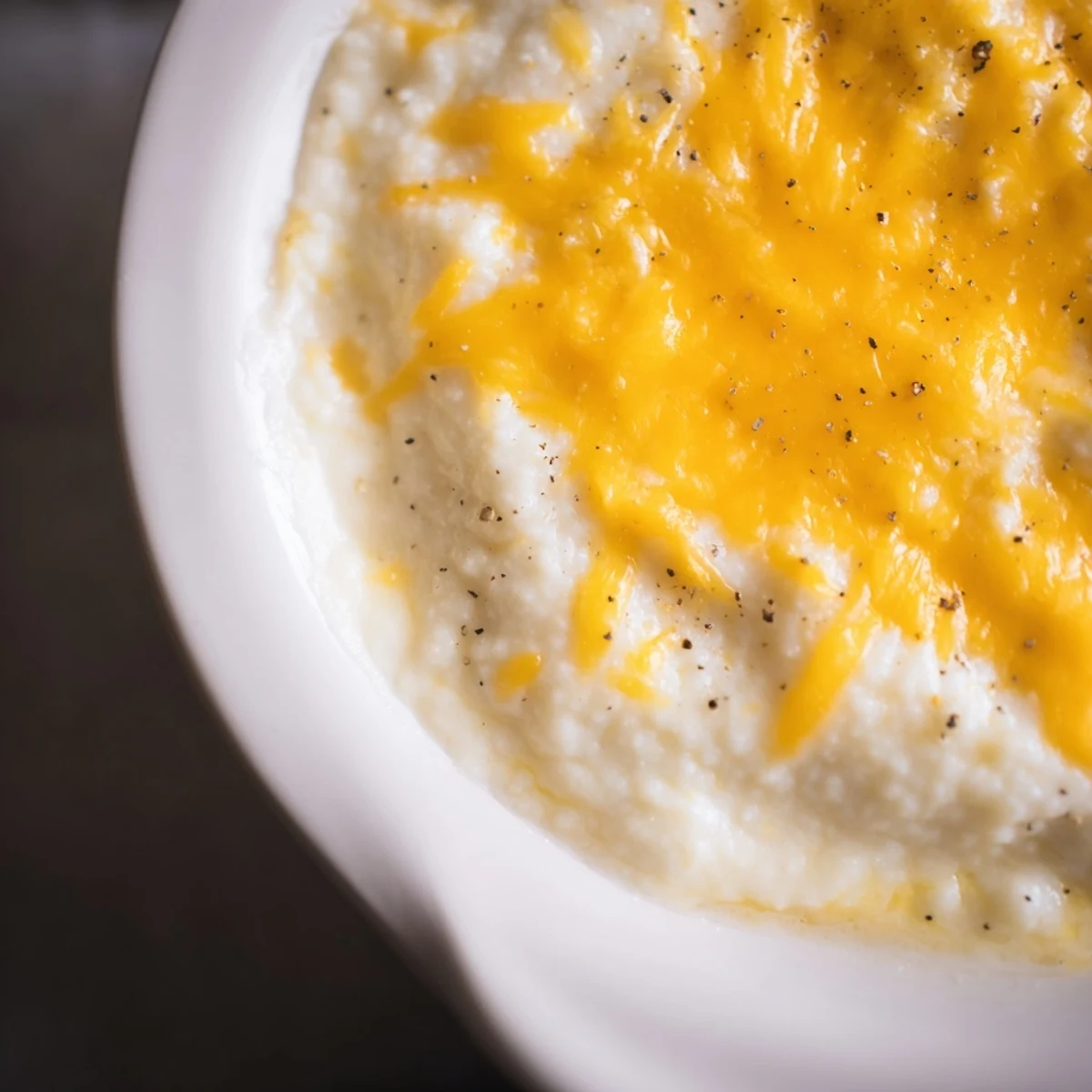 Steaming bowl of Creamy Brunch Cheese Grits, rich with butter and cheddar, alongside a cup of fresh coffee.