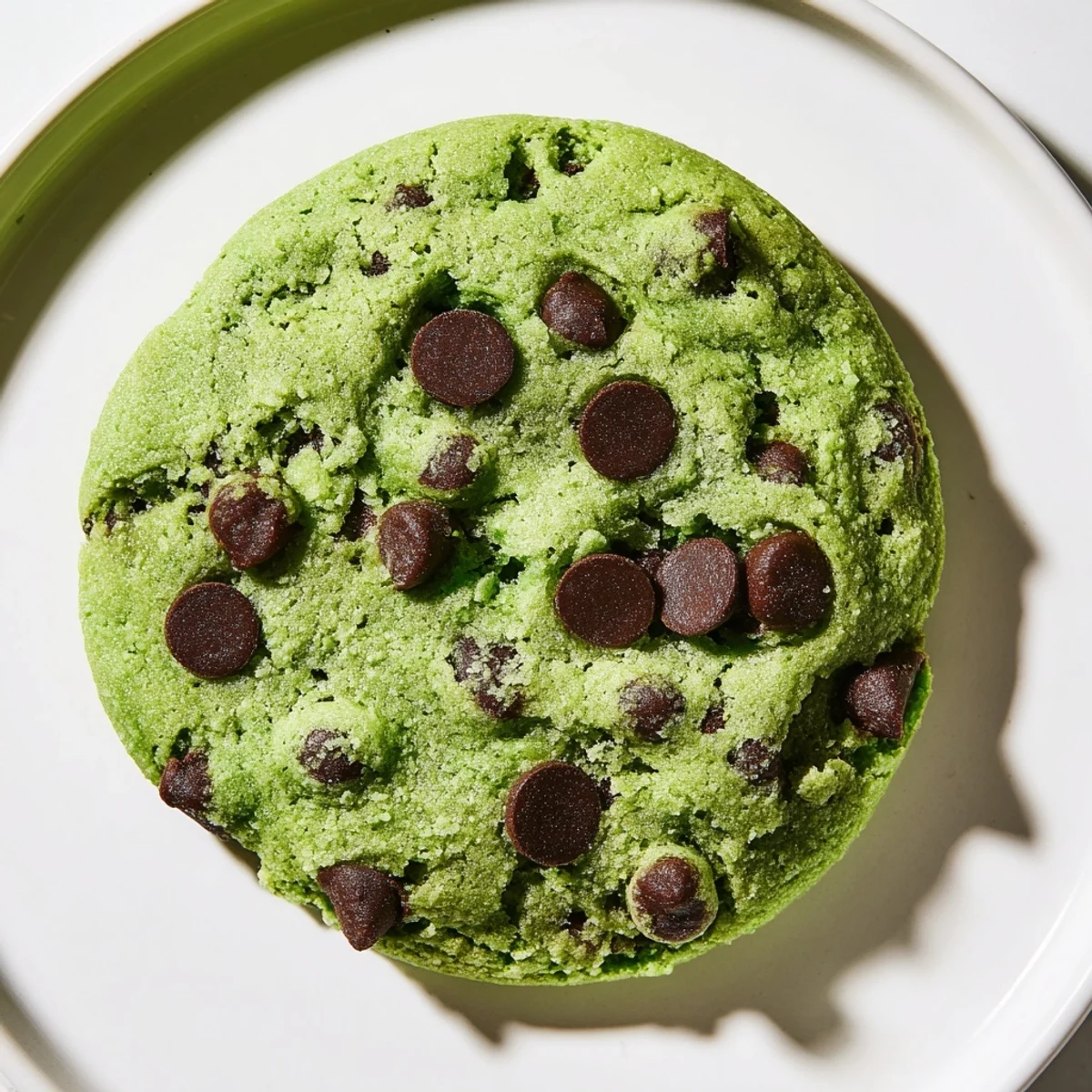 Freshly baked Green Mint Chip Cookies with soft centers, vibrant green hue, and melted chocolate chips.