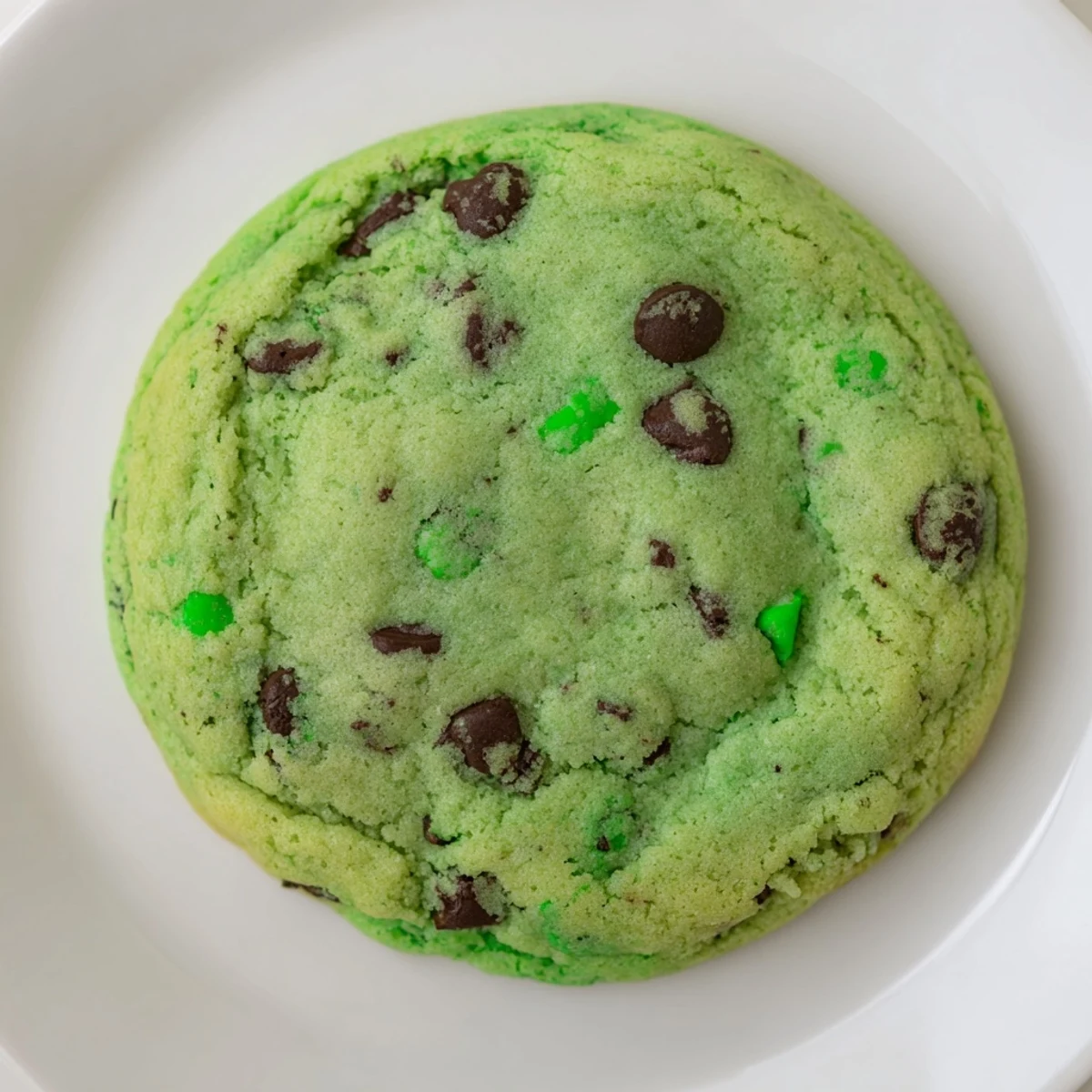 Stack of Green Mint Chip Cookies beside a glass of milk, perfect for a refreshing dessert.