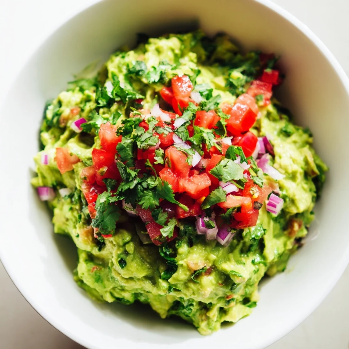 Homemade guacamole with fresh pico de gallo is perfect for tacos or game day snacking.