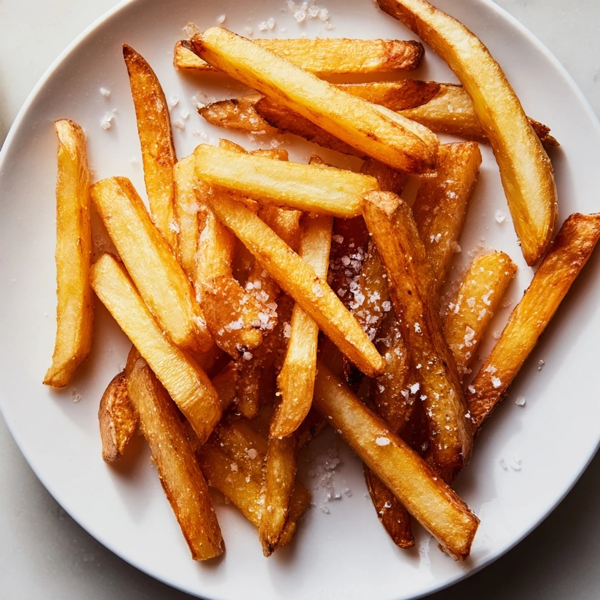 Healthy air fryer French fries with sea salt in a basket, a perfect side dish for American dinners.