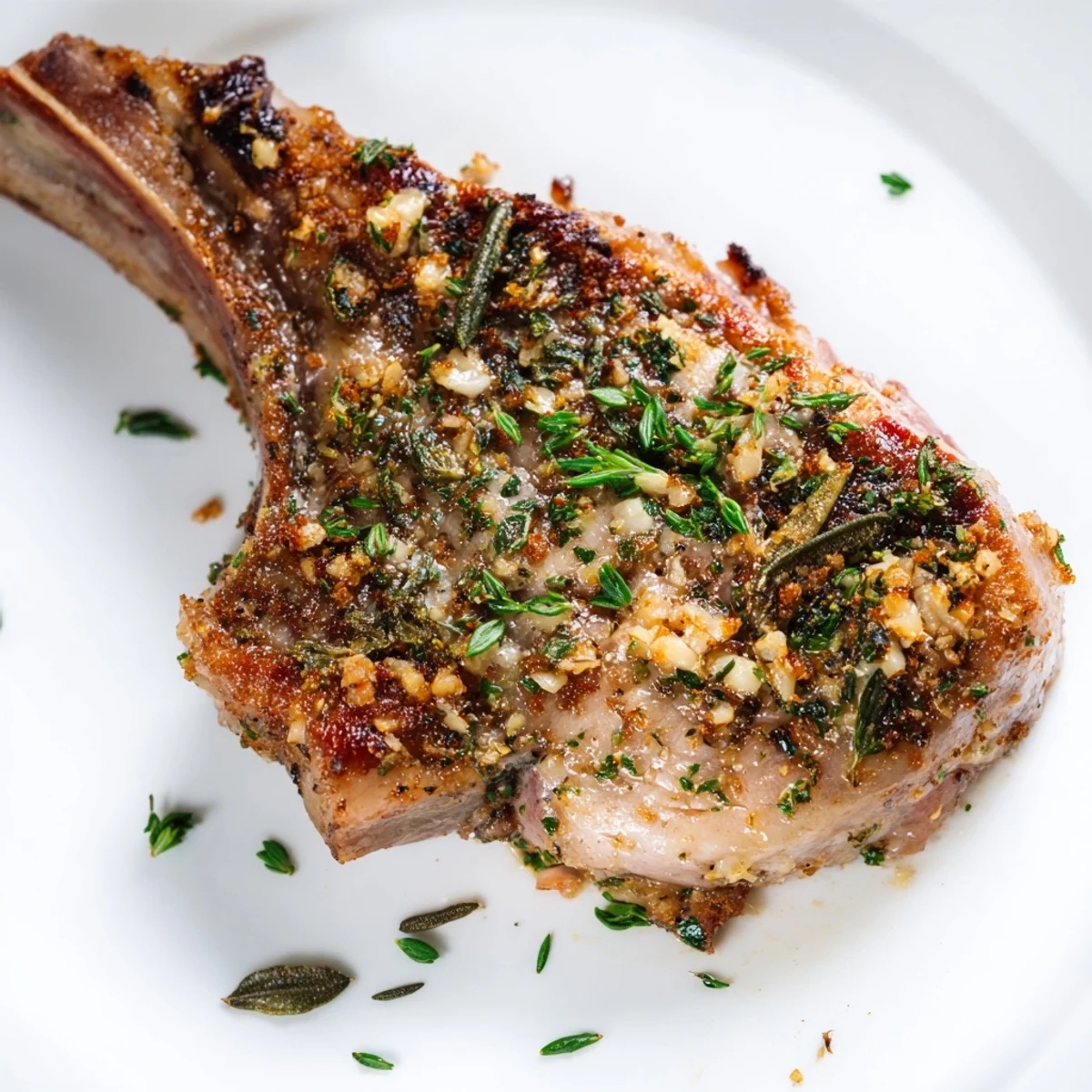 Eight juicy roasted lamb chops garnished with fresh parsley and lemon wedges on a rustic platter for a Mediterranean dinner.