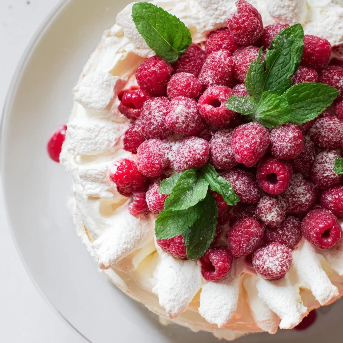 A serving of Fresh Raspberry Tiramisu showcasing creamy mascarpone layers and a dusting of powdered sugar.