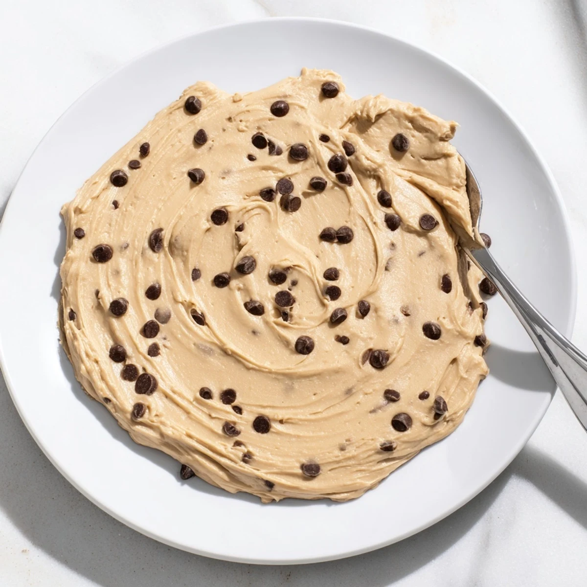 Thick, brown sugar frosting tasting like classic cookie dough, swirled on a chocolate cake slice.