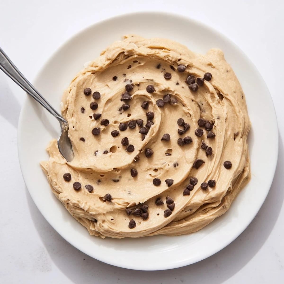 Luscious Cookie Dough Frosting spread on cupcakes and garnished with chocolate chips for a sweet treat.