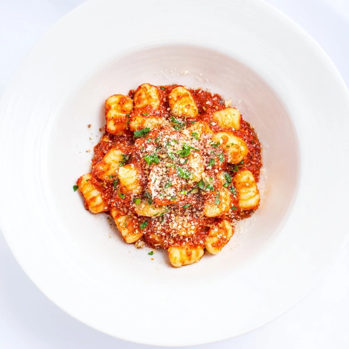 Golden pan-fried gnocchi tossed in smoky, almond-rich quick Romesco sauce for a weeknight meal.