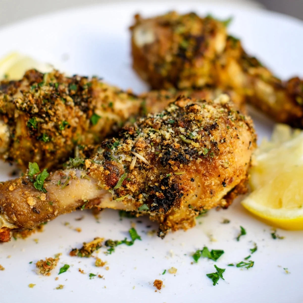 Savory Herb Roasted Chicken Drumsticks arranged on a baking sheet, showcasing tender meat and aromatic garlic, rosemary, and thyme for an easy meal.