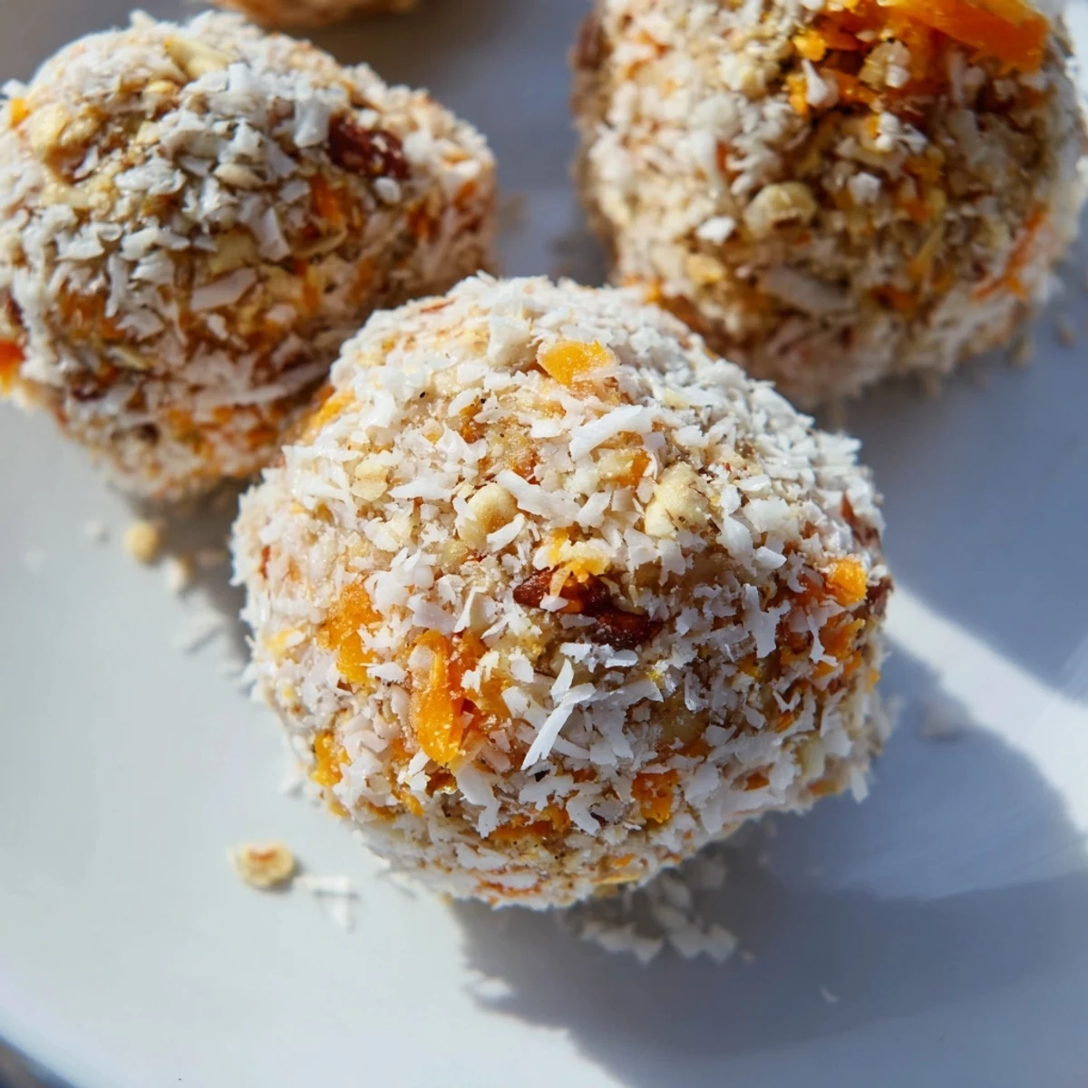 These homemade No Bake Carrot Cake Bites show moist grated carrots and walnuts.