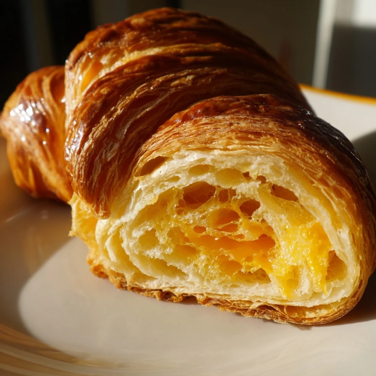 Freshly baked Gluten-Free Croissants display golden, flaky layers perfect for a buttery breakfast treat.
