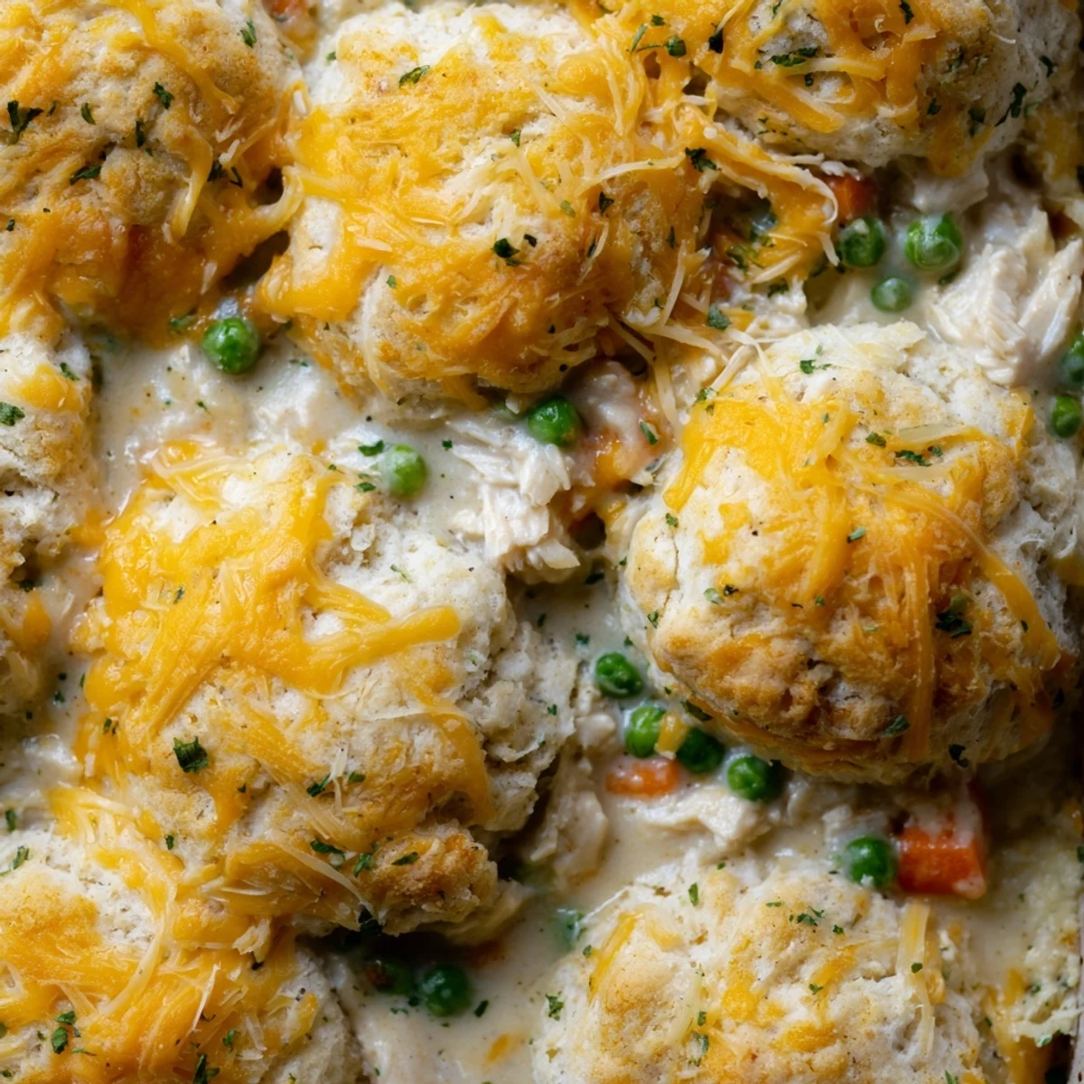 A close-up of the savory Red Lobster Biscuit Chicken Pot Pie reveals steam rising from the golden biscuit crust and hearty, creamy filling beneath.