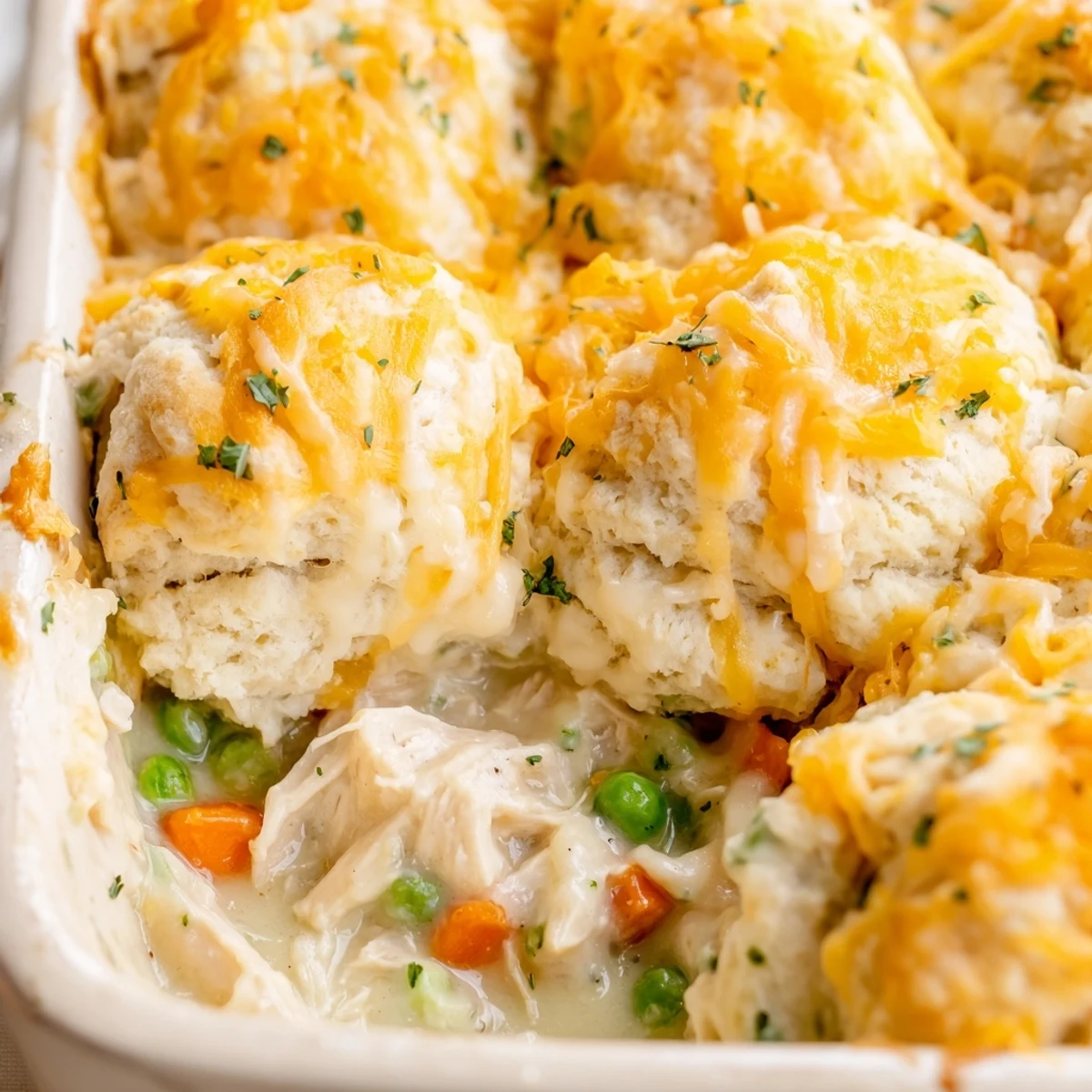 This comforting Red Lobster Biscuit Chicken Pot Pie features tender chicken and vegetables in a rich sauce, ready to be scooped onto warm dinner plates.