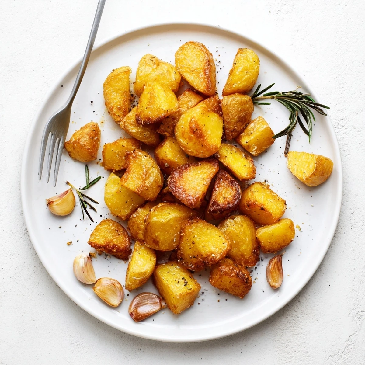 Close-up of Perfect Crispy Roast Potatoes showing fluffy interiors and crunchy, textured skins.