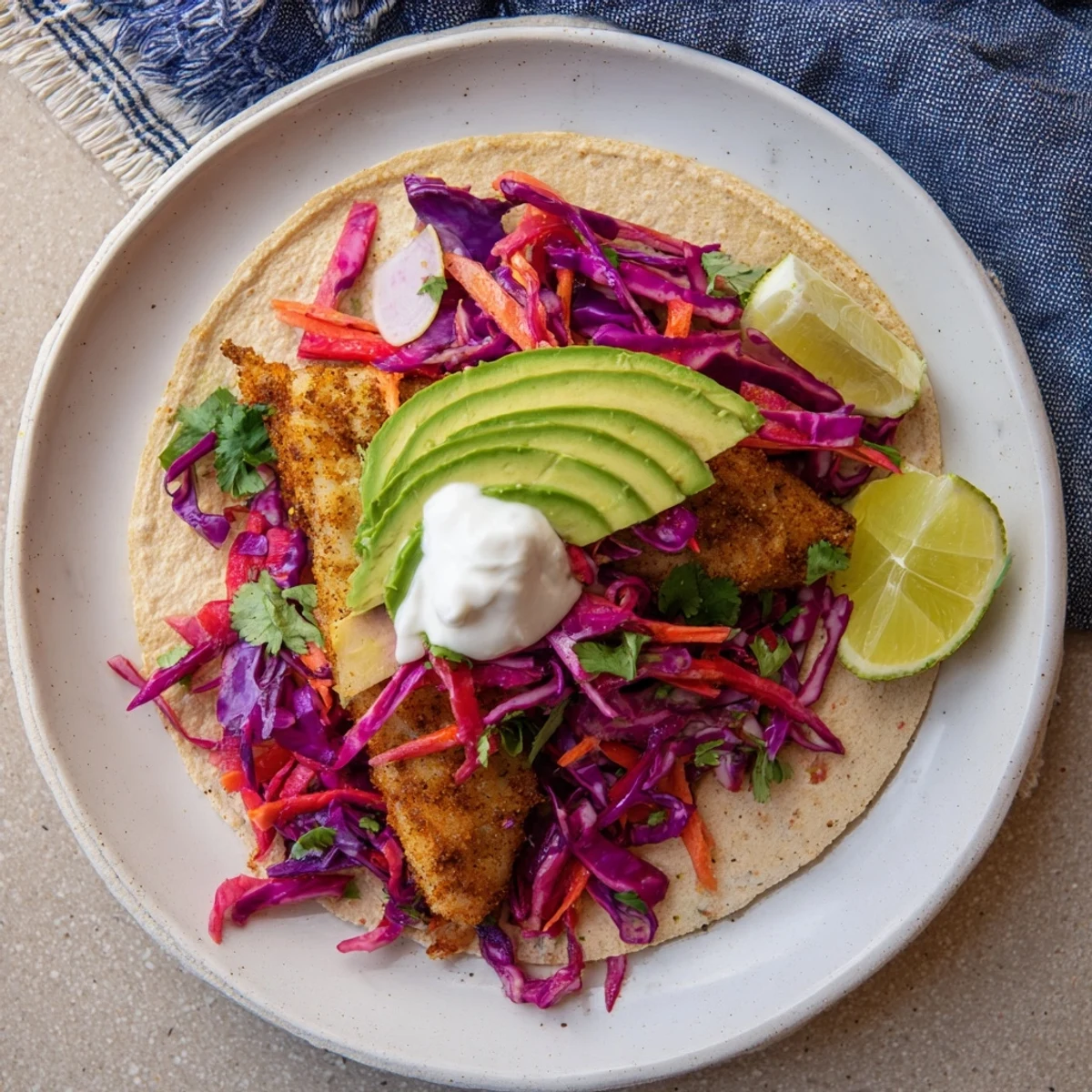 Sizzling barramundi strips nestled in warm corn tortillas, garnished with zesty slaw and avocado for a healthy meal.
