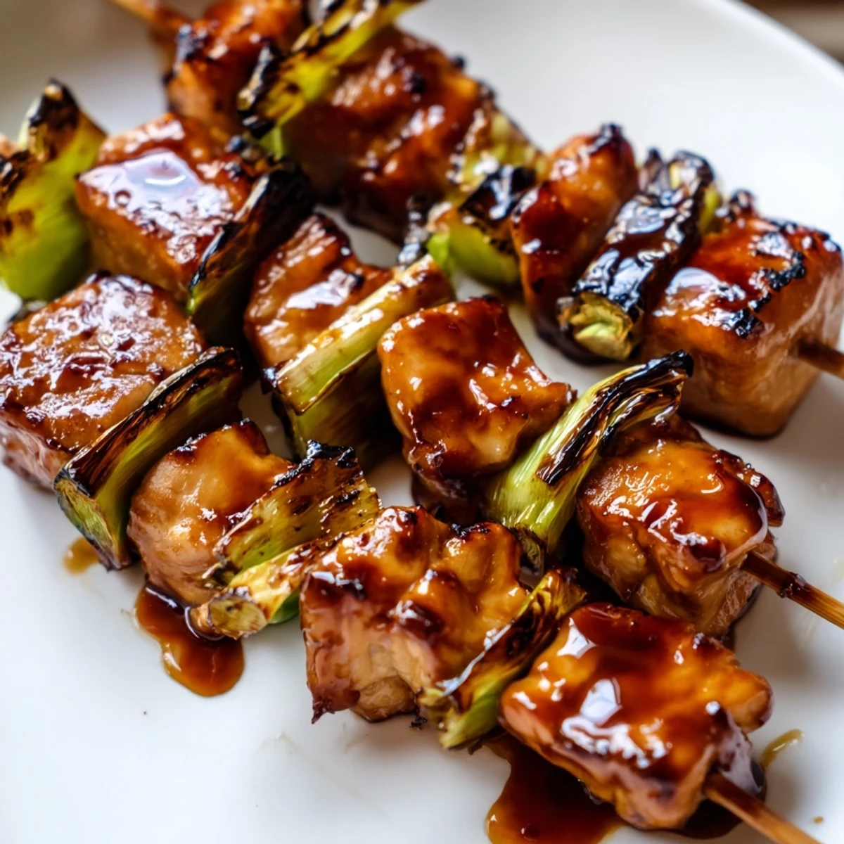 Charred grilled yakitori chicken skewers basted in glossy homemade Japanese tare sauce