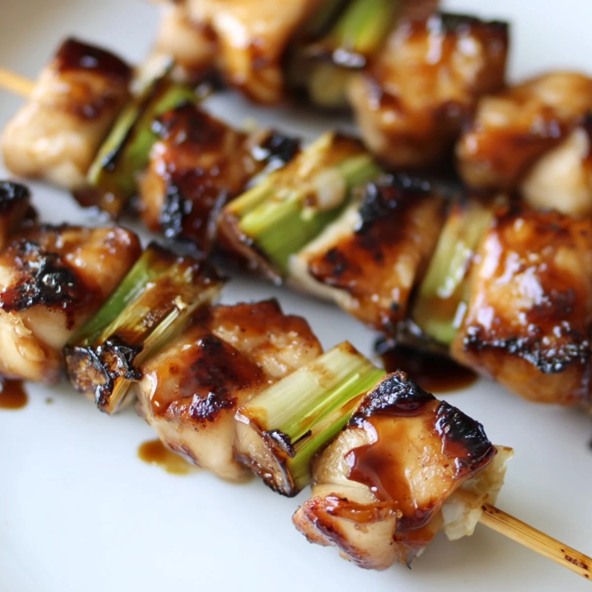 Tender chicken thigh and scallion yakitori glazed with sweet soy mirin sauce