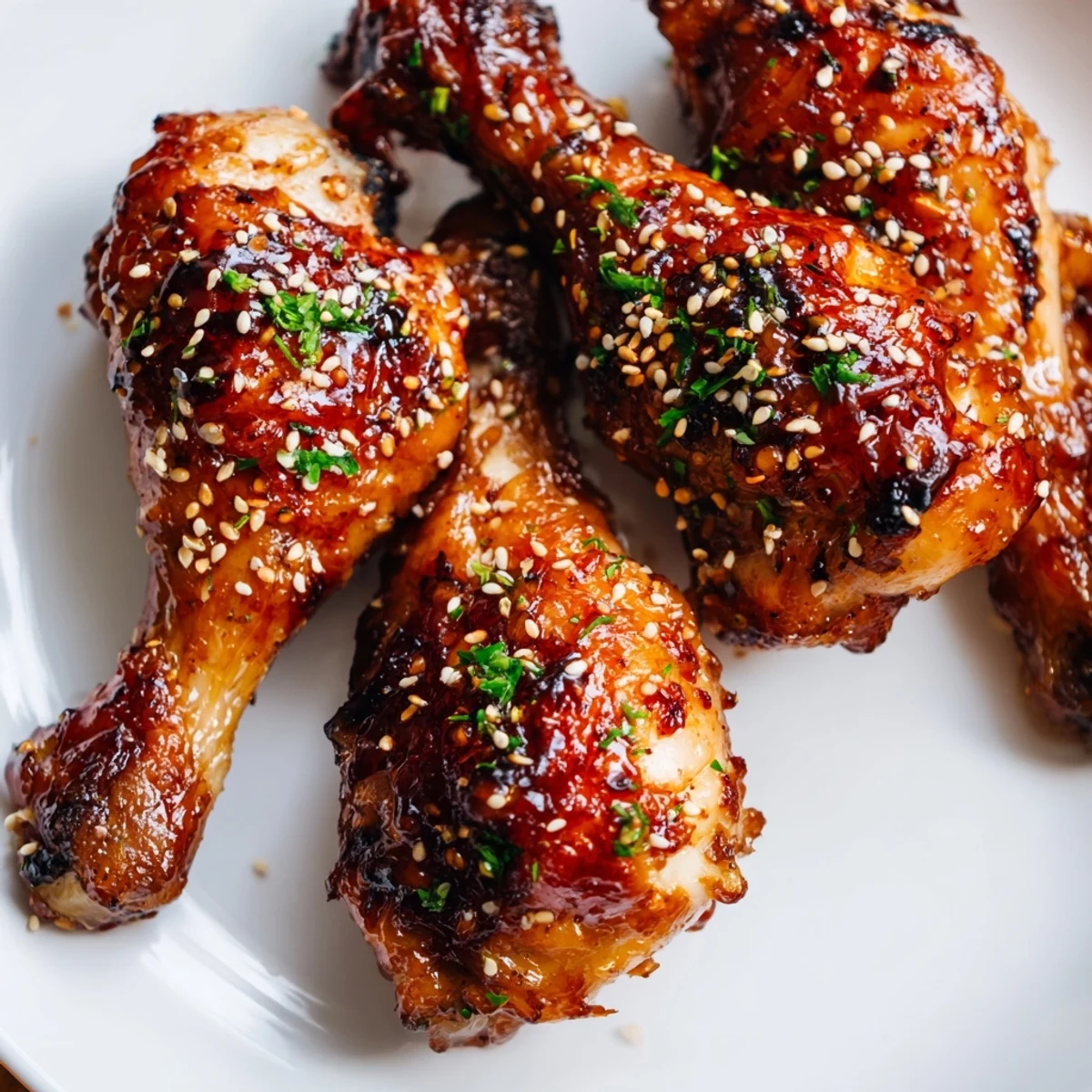 Tender baked chicken drumsticks coated in rich honey garlic sauce, perfectly caramelized and garnished with fresh green onions