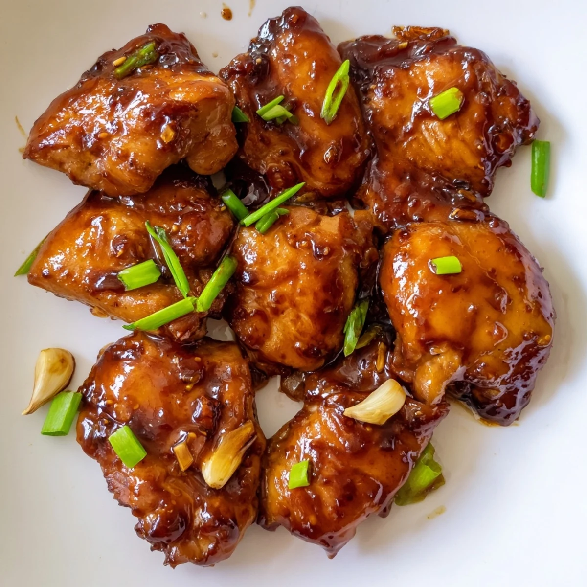 Golden brown sweet and savory Mongolian chicken pieces glazed in rich sticky sauce