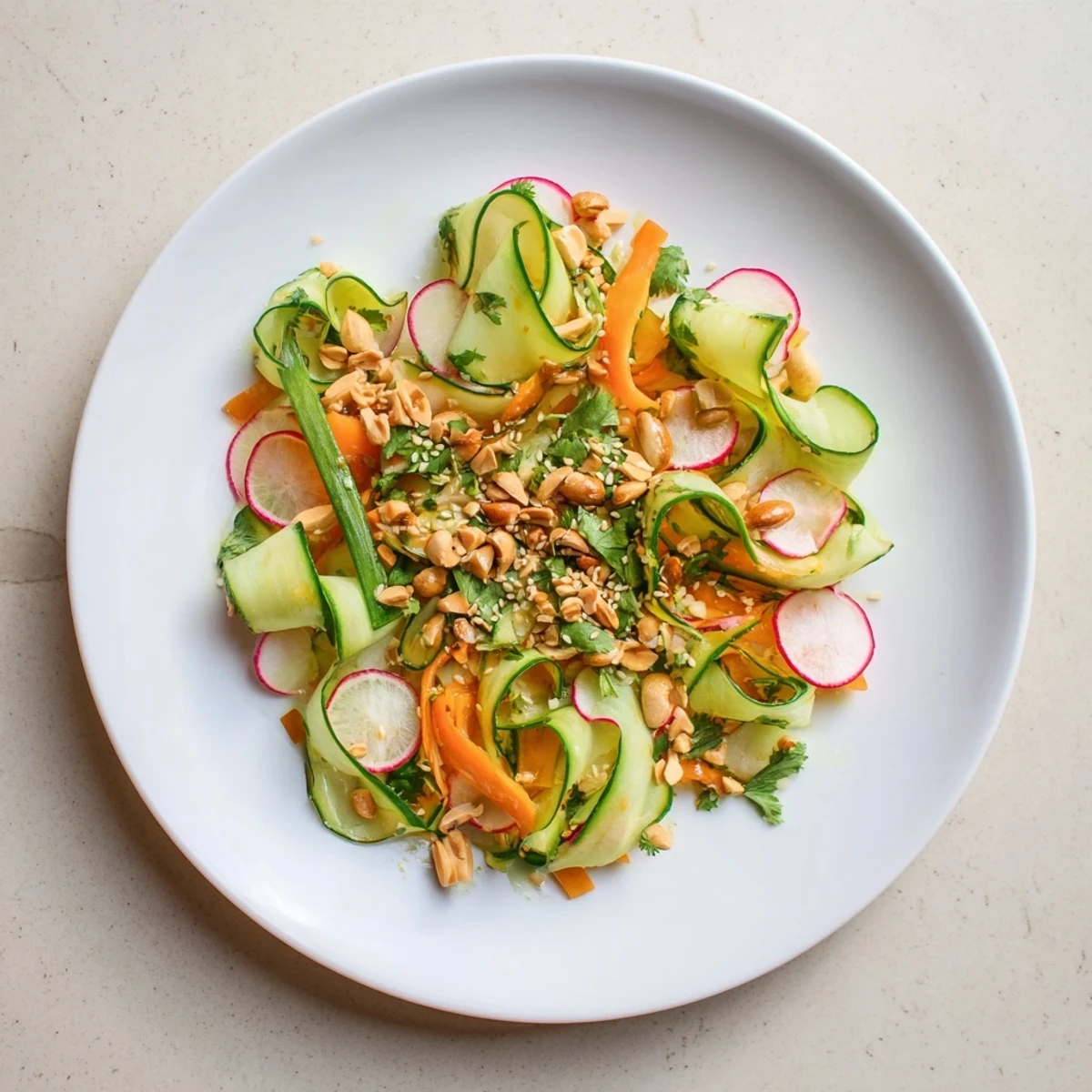 Fresh cucumber carrot salad with big crunch tossed in tangy sesame dressing