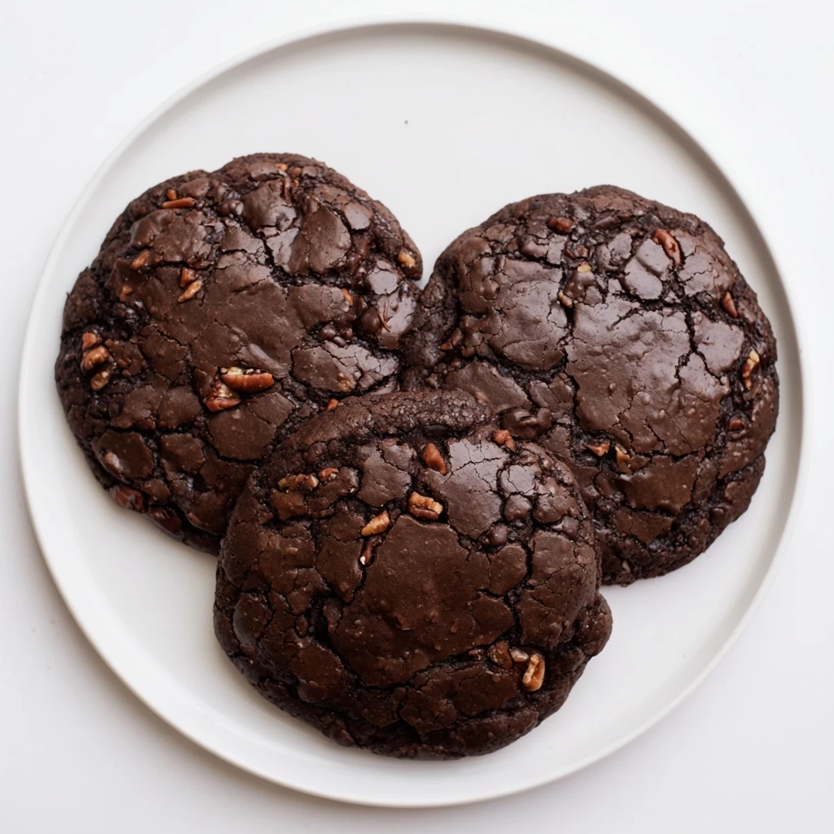 Rich fudgy sourdough brownie cookies with glossy crackly tops and melted chocolate chunks