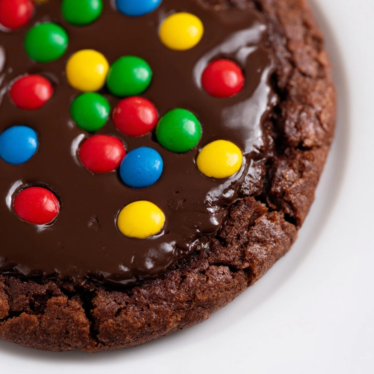 Homemade Cosmic Brownie Cookies featuring fudgy centers topped with ganache and vibrant rainbow candies