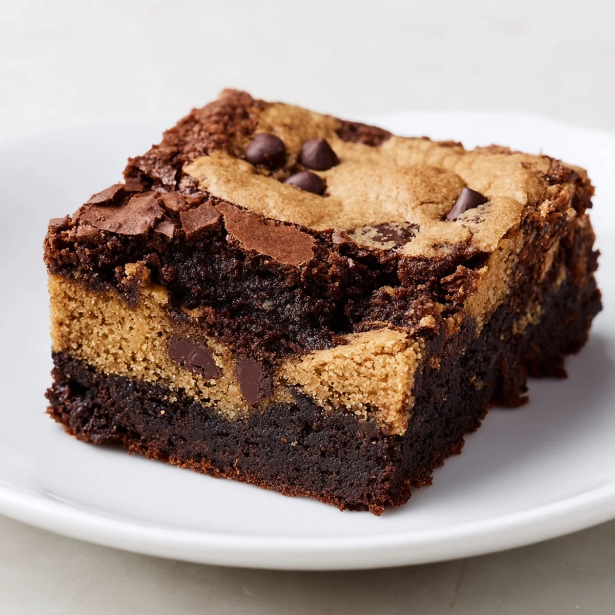 Fudgy chewy browkies showcasing a marbled swirl of rich chocolate brownie and cookie dough layers