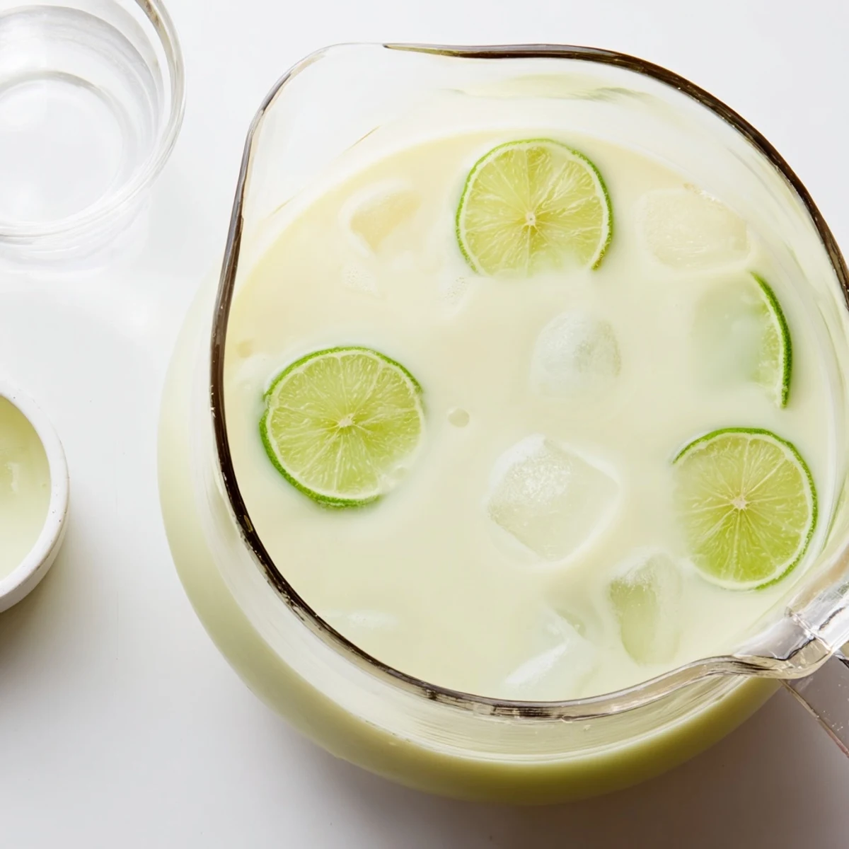 close up of whipped creamy Brazilian lemonade with lime wedge garnish