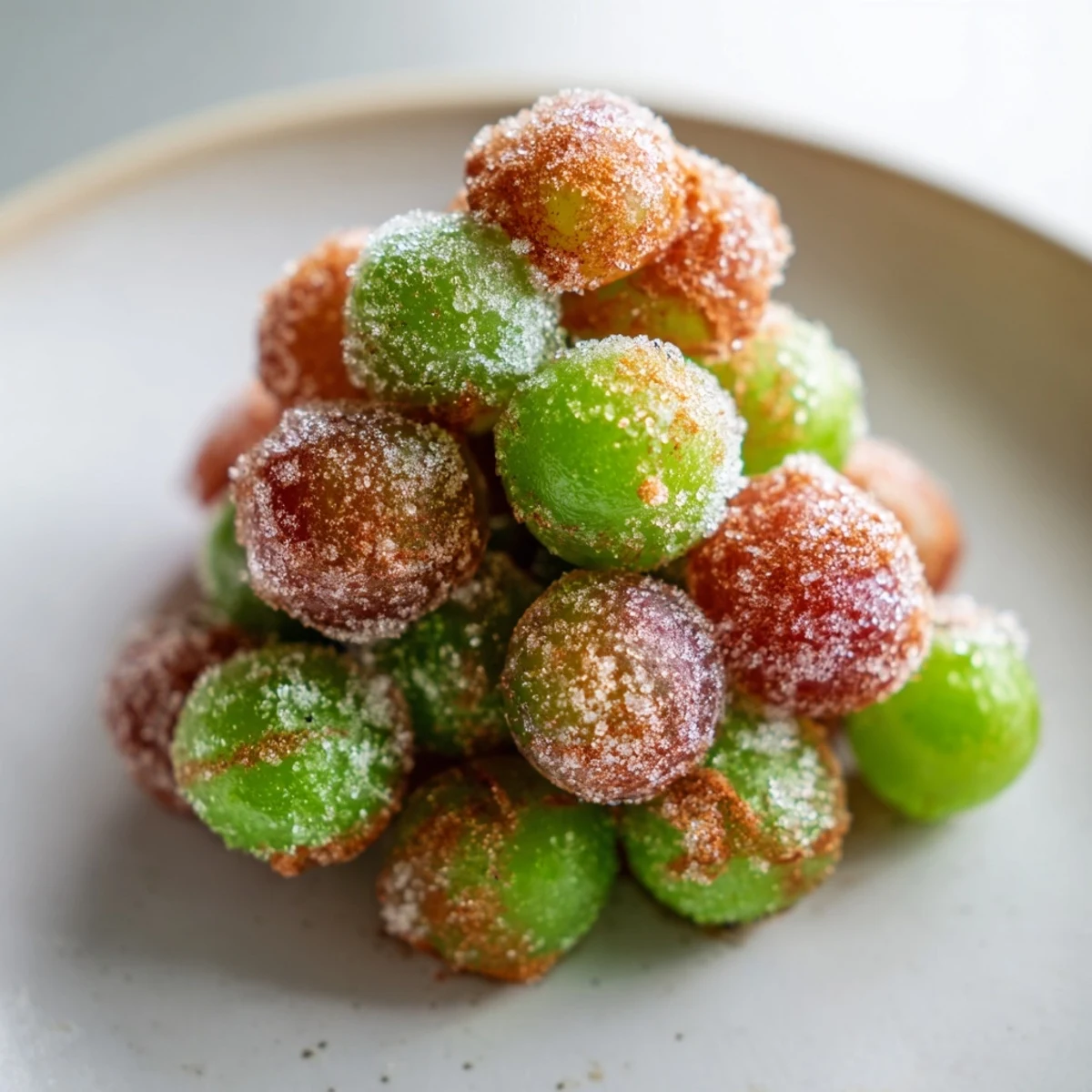 Bowl of frozen green grapes dusted with tangy Tajín spice and fresh lime juice