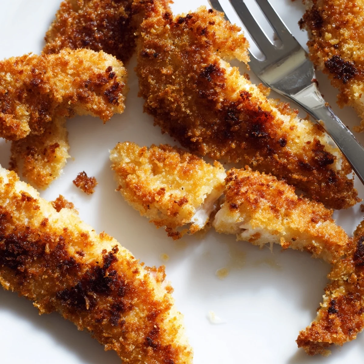 Homemade chicken tenders featuring crunchy panko breading and golden fried exterior texture