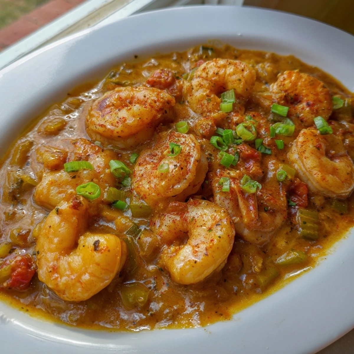 Louisiana Shrimp Étouffée showcasing succulent seafood in a velvety Cajun spiced tomato sauce served over a bed of rice