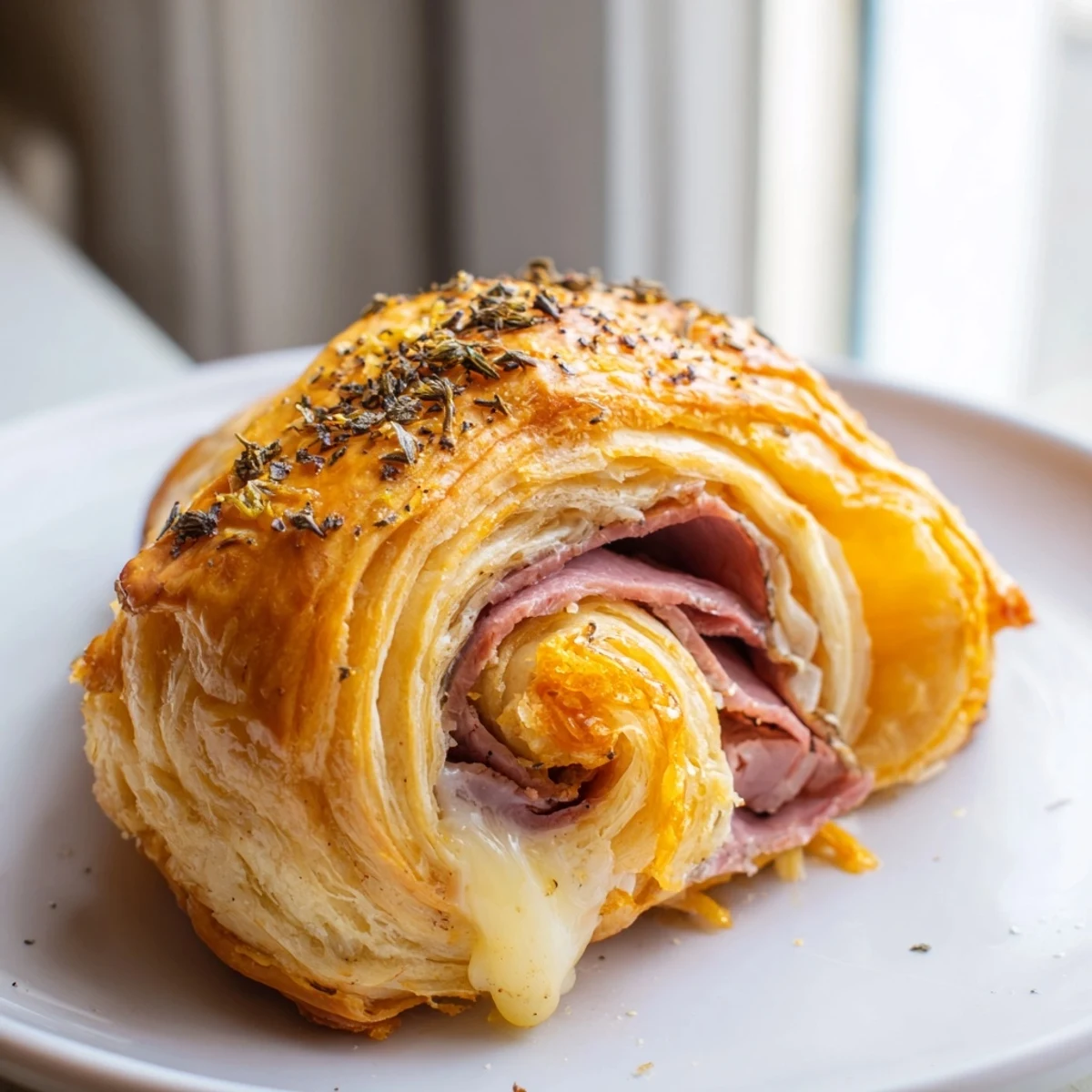 Baked beef and cheese French dip roll ups oozing with melted provolone cheese