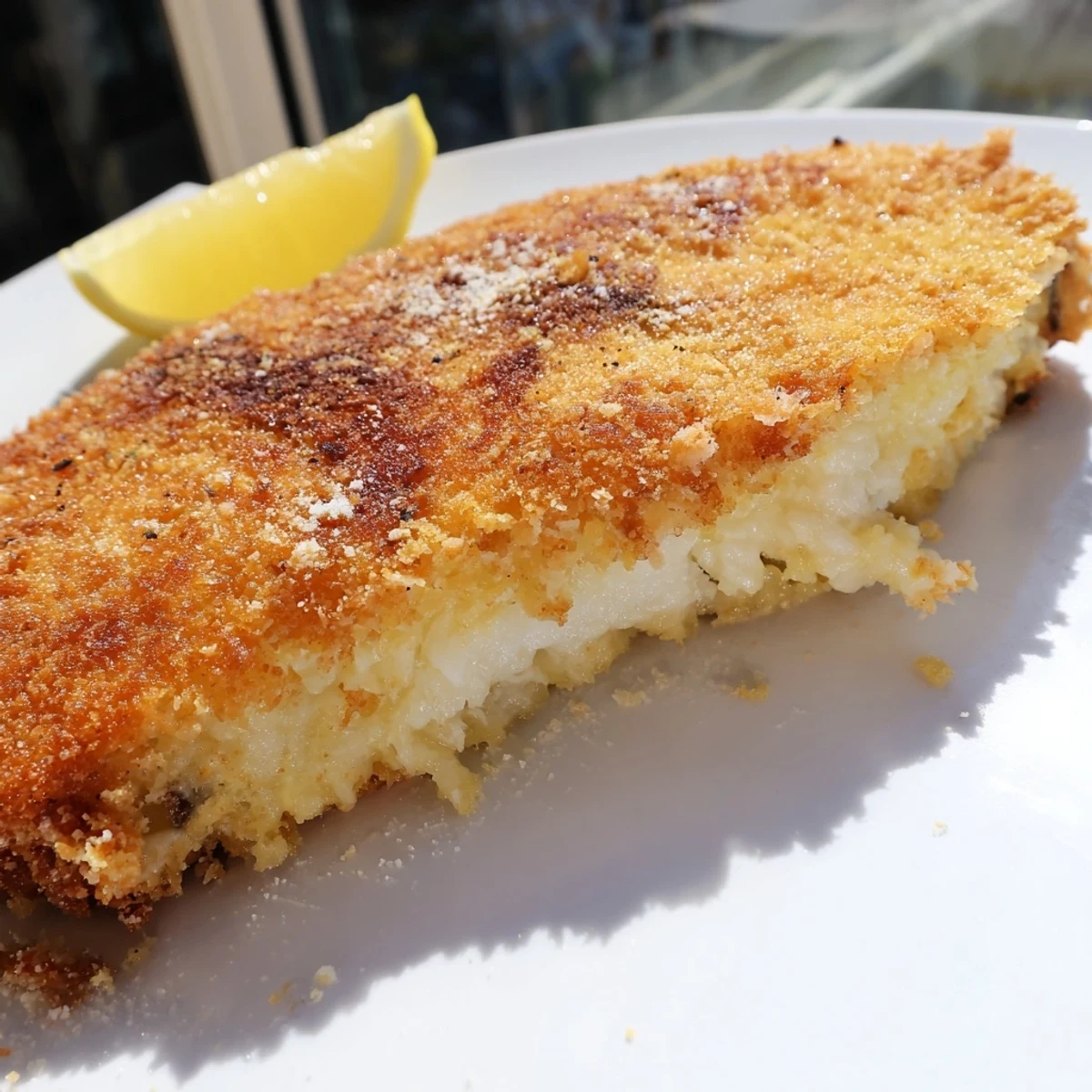 Golden crispy Greek fried cheese sizzling in pan with fresh lemon wedges nearby