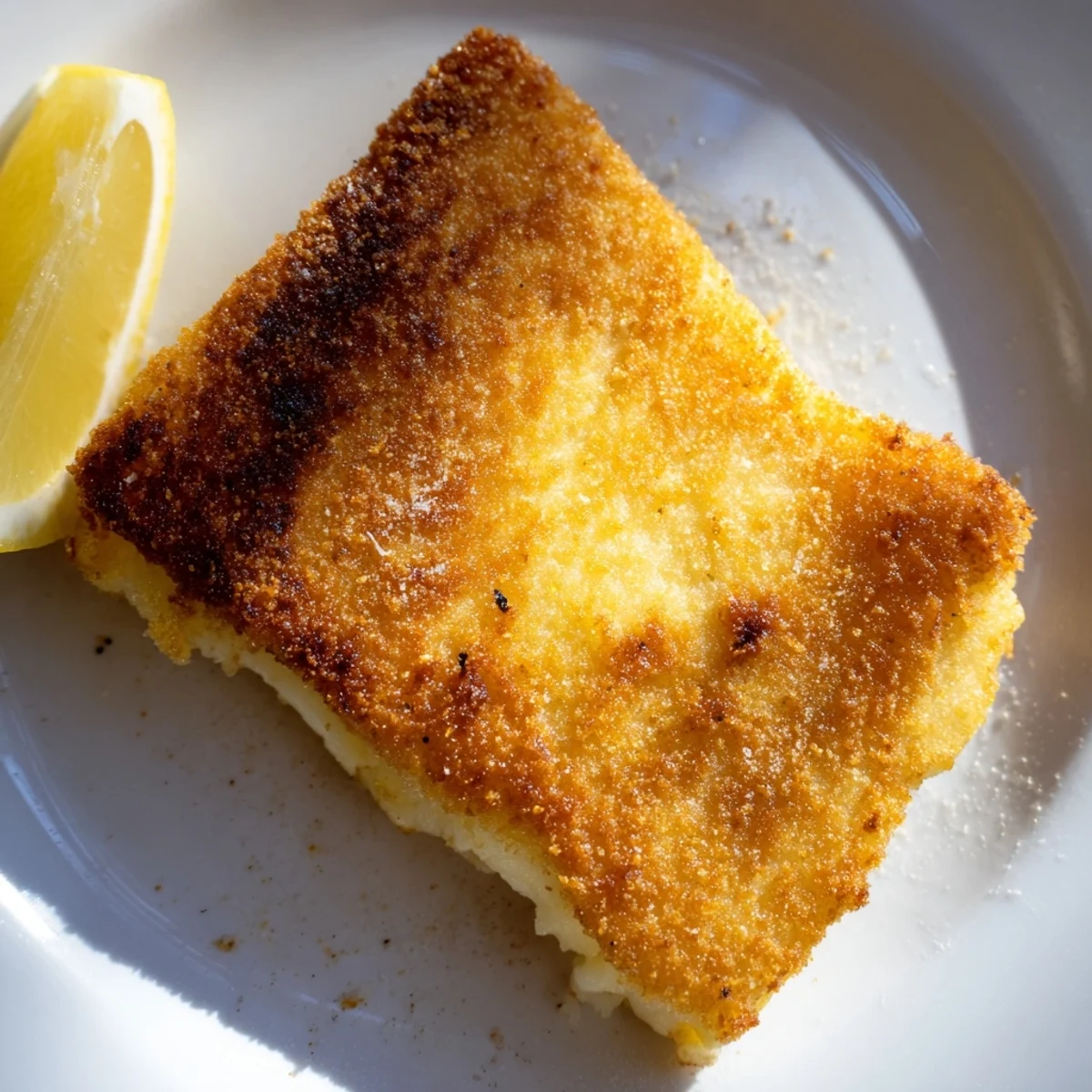 Crispy Greek fried cheese with crunchy exterior and warm melty center on plate