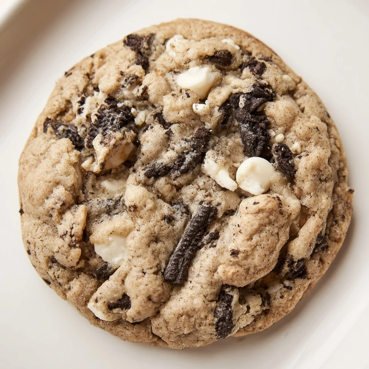 Soft chewy cookies and cream cookie with crushed Oreo pieces and melted white chocolate chips