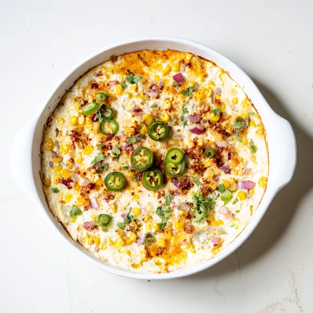 Creamy Spicy Roasted Jalapeno Cowboy Cream Cheese Dip bubbling with melted cheddar and Monterey Jack cheeses