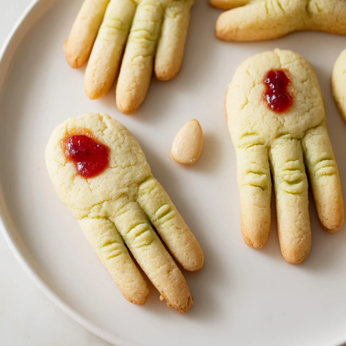 A plate of Creepy Witch Finger Cookies served alongside hot apple cider